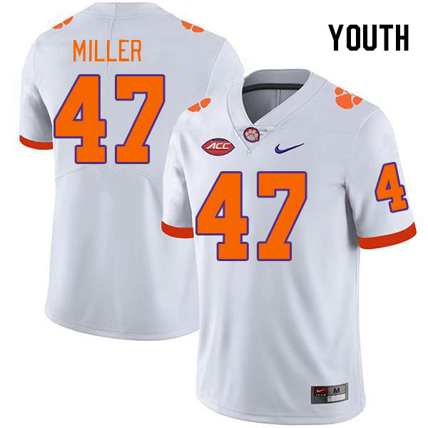 Youth #47 Boston Miller Clemson Tigers College Football Jerseys Stitched-White
